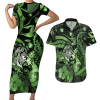 Personalised Maori Romantic Valentine Couples Matching Short Sleeve Bodycon Dress and Hawaiian Shirt The Hongi Kiss Green Galaxy DT05 Green - Polynesian Pride