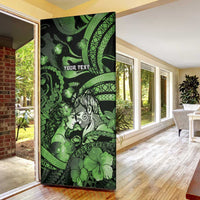 Personalised Maori Romantic Valentine Door Cover The Hongi Kiss Green Galaxy DT05 - Polynesian Pride