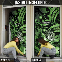 Personalised Maori Romantic Valentine Door Cover The Hongi Kiss Green Galaxy DT05 - Polynesian Pride