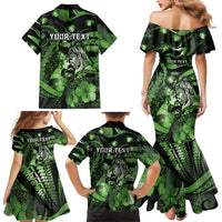 Personalised Maori Romantic Valentine Family Matching Mermaid Dress and Hawaiian Shirt The Hongi Kiss Green Galaxy DT05 - Polynesian Pride