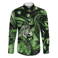 Personalised Maori Romantic Valentine Family Matching Mermaid Dress and Hawaiian Shirt The Hongi Kiss Green Galaxy DT05 Dad's Shirt - Long Sleeve Green - Polynesian Pride