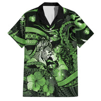 Personalised Maori Romantic Valentine Family Matching Off Shoulder Maxi Dress and Hawaiian Shirt The Hongi Kiss Green Galaxy DT05 Dad's Shirt - Short Sleeve Green - Polynesian Pride