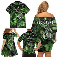 Personalised Maori Romantic Valentine Family Matching Off Shoulder Short Dress and Hawaiian Shirt The Hongi Kiss Green Galaxy DT05 - Polynesian Pride