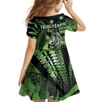Personalised Maori Romantic Valentine Family Matching Short Sleeve Bodycon Dress and Hawaiian Shirt The Hongi Kiss Green Galaxy DT05 - Polynesian Pride