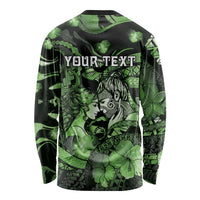 Personalised Maori Romantic Valentine Long Sleeve Shirt The Hongi Kiss Green Galaxy