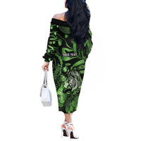 Personalised Maori Romantic Valentine Off The Shoulder Long Sleeve Dress The Hongi Kiss Green Galaxy