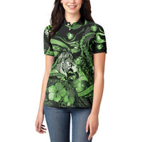 Personalised Maori Romantic Valentine Women Polo Shirt The Hongi Kiss Green Galaxy DT05 - Polynesian Pride