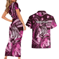 Personalised Maori Romantic Valentine Couples Matching Short Sleeve Bodycon Dress and Hawaiian Shirt The Hongi Kiss Pink Galaxy DT05 - Polynesian Pride