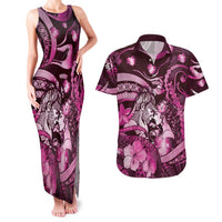 Personalised Maori Romantic Valentine Couples Matching Tank Maxi Dress and Hawaiian Shirt The Hongi Kiss Pink Galaxy DT05 Pink - Polynesian Pride