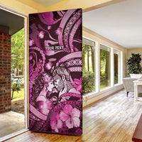 Personalised Maori Romantic Valentine Door Cover The Hongi Kiss Pink Galaxy DT05 - Polynesian Pride