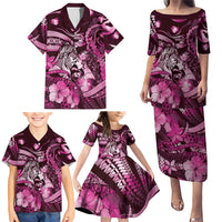 Personalised Maori Romantic Valentine Family Matching Puletasi and Hawaiian Shirt The Hongi Kiss Pink Galaxy DT05 - Polynesian Pride