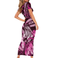 Personalised Maori Romantic Valentine Family Matching Short Sleeve Bodycon Dress and Hawaiian Shirt The Hongi Kiss Pink Galaxy DT05 - Polynesian Pride