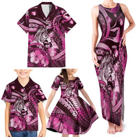 Personalised Maori Romantic Valentine Family Matching Tank Maxi Dress and Hawaiian Shirt The Hongi Kiss Pink Galaxy DT05 - Polynesian Pride