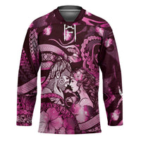 Personalised Maori Romantic Valentine Hockey Jersey The Hongi Kiss Pink Galaxy