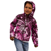 Personalised Maori Romantic Valentine Kid Hoodie The Hongi Kiss Pink Galaxy