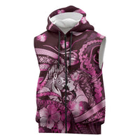 Personalised Maori Romantic Valentine Sleeveless Zip Hoodie The Hongi Kiss Pink Galaxy