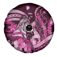 Maori Romantic Valentine Spare Tire Cover The Hongi Kiss Pink Galaxy