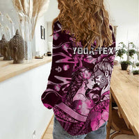 Personalised Maori Romantic Valentine Women Casual Shirt The Hongi Kiss Pink Galaxy DT05 - Polynesian Pride