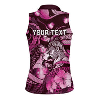 Personalised Maori Romantic Valentine Women Sleeveless Polo Shirt The Hongi Kiss Pink Galaxy DT05 - Polynesian Pride