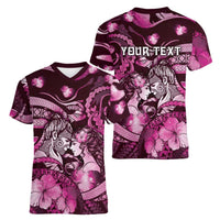 Personalised Maori Romantic Valentine Women V-Neck T-Shirt The Hongi Kiss Pink Galaxy DT05 - Polynesian Pride