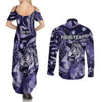 Personalised Maori Romantic Valentine Couples Matching Summer Maxi Dress and Long Sleeve Button Shirt The Hongi Kiss Purple Galaxy DT05 - Polynesian Pride