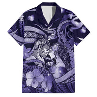 Personalised Maori Romantic Valentine Family Matching Off Shoulder Maxi Dress and Hawaiian Shirt The Hongi Kiss Purple Galaxy DT05 Dad's Shirt - Short Sleeve Purple - Polynesian Pride