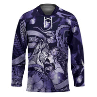 Personalised Maori Romantic Valentine Hockey Jersey The Hongi Kiss Purple Galaxy