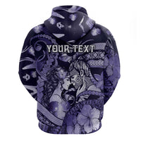 Personalised Maori Romantic Valentine Zip Hoodie The Hongi Kiss Purple Galaxy