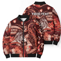 Personalised Maori Romantic Valentine Bomber Puffer Jacket The Hongi Kiss Red Galaxy
