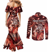 Personalised Maori Romantic Valentine Couples Matching Mermaid Dress and Long Sleeve Button Shirt The Hongi Kiss Red Galaxy DT05 - Polynesian Pride