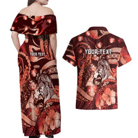 Personalised Maori Romantic Valentine Couples Matching Off Shoulder Maxi Dress and Hawaiian Shirt The Hongi Kiss Red Galaxy DT05 - Polynesian Pride
