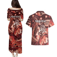Personalised Maori Romantic Valentine Couples Matching Puletasi and Hawaiian Shirt The Hongi Kiss Red Galaxy DT05 - Polynesian Pride