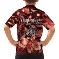 Personalised Maori Romantic Valentine Family Matching Long Sleeve Bodycon Dress and Hawaiian Shirt The Hongi Kiss Red Galaxy DT05 - Polynesian Pride