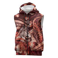 Personalised Maori Romantic Valentine Sleeveless Zip Hoodie The Hongi Kiss Red Galaxy