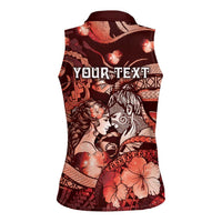 Personalised Maori Romantic Valentine Women Sleeveless Polo Shirt The Hongi Kiss Red Galaxy DT05 - Polynesian Pride