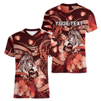 Personalised Maori Romantic Valentine Women V-Neck T-Shirt The Hongi Kiss Red Galaxy DT05 - Polynesian Pride