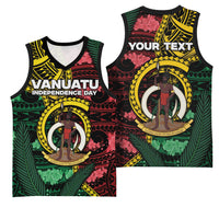 Personalised Vanuatu Independence Day Basketball Jersey Boar Tusk Warrior Tribal Floral Patterns