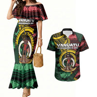 Personalised Vanuatu Independence Day Couples Matching Mermaid Dress and Hawaiian Shirt Boar Tusk Warrior Tribal Floral Patterns DT05 Multicolor - Polynesian Pride