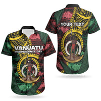 Personalised Vanuatu Independence Day Couples Matching Off The Shoulder Long Sleeve Dress and Hawaiian Shirt Boar Tusk Warrior Tribal Floral Patterns DT05 - Polynesian Pride