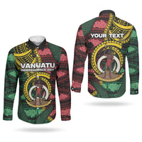 Personalised Vanuatu Independence Day Couples Matching Off The Shoulder Long Sleeve Dress and Long Sleeve Button Shirt Boar Tusk Warrior Tribal Floral Patterns DT05 - Polynesian Pride