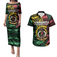 Personalised Vanuatu Independence Day Couples Matching Puletasi and Hawaiian Shirt Boar Tusk Warrior Tribal Floral Patterns DT05 Multicolor - Polynesian Pride
