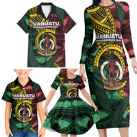 Personalised Vanuatu Independence Day Family Matching Long Sleeve Bodycon Dress and Hawaiian Shirt Boar Tusk Warrior Tribal Floral Patterns DT05 - Polynesian Pride