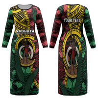Personalised Vanuatu Independence Day Family Matching Long Sleeve Bodycon Dress and Hawaiian Shirt Boar Tusk Warrior Tribal Floral Patterns DT05 Mom's Dress Multicolor - Polynesian Pride