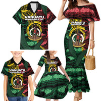 Personalised Vanuatu Independence Day Family Matching Mermaid Dress and Hawaiian Shirt Boar Tusk Warrior Tribal Floral Patterns DT05 - Polynesian Pride