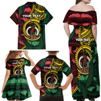Personalised Vanuatu Independence Day Family Matching Off Shoulder Maxi Dress and Hawaiian Shirt Boar Tusk Warrior Tribal Floral Patterns