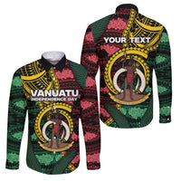 Personalised Vanuatu Independence Day Family Matching Off Shoulder Maxi Dress and Hawaiian Shirt Boar Tusk Warrior Tribal Floral Patterns DT05 Dad's Shirt - Long Sleeve Multicolor - Polynesian Pride