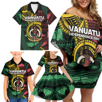 Personalised Vanuatu Independence Day Family Matching Off Shoulder Short Dress and Hawaiian Shirt Boar Tusk Warrior Tribal Floral Patterns DT05 - Polynesian Pride