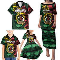 Personalised Vanuatu Independence Day Family Matching Puletasi and Hawaiian Shirt Boar Tusk Warrior Tribal Floral Patterns DT05 - Polynesian Pride