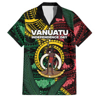Personalised Vanuatu Independence Day Family Matching Puletasi and Hawaiian Shirt Boar Tusk Warrior Tribal Floral Patterns DT05 Dad's Shirt - Short Sleeve Multicolor - Polynesian Pride
