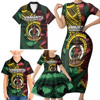 Personalised Vanuatu Independence Day Family Matching Short Sleeve Bodycon Dress and Hawaiian Shirt Boar Tusk Warrior Tribal Floral Patterns DT05 - Polynesian Pride